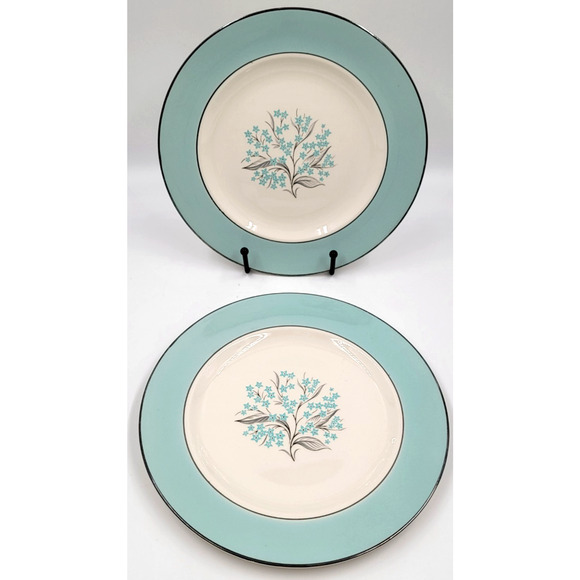 Sevron Dinnerware Blue Lace 8 1/4” Salad Plate Silver Trim 1950's Set of 2 - Picture 4 of 8
